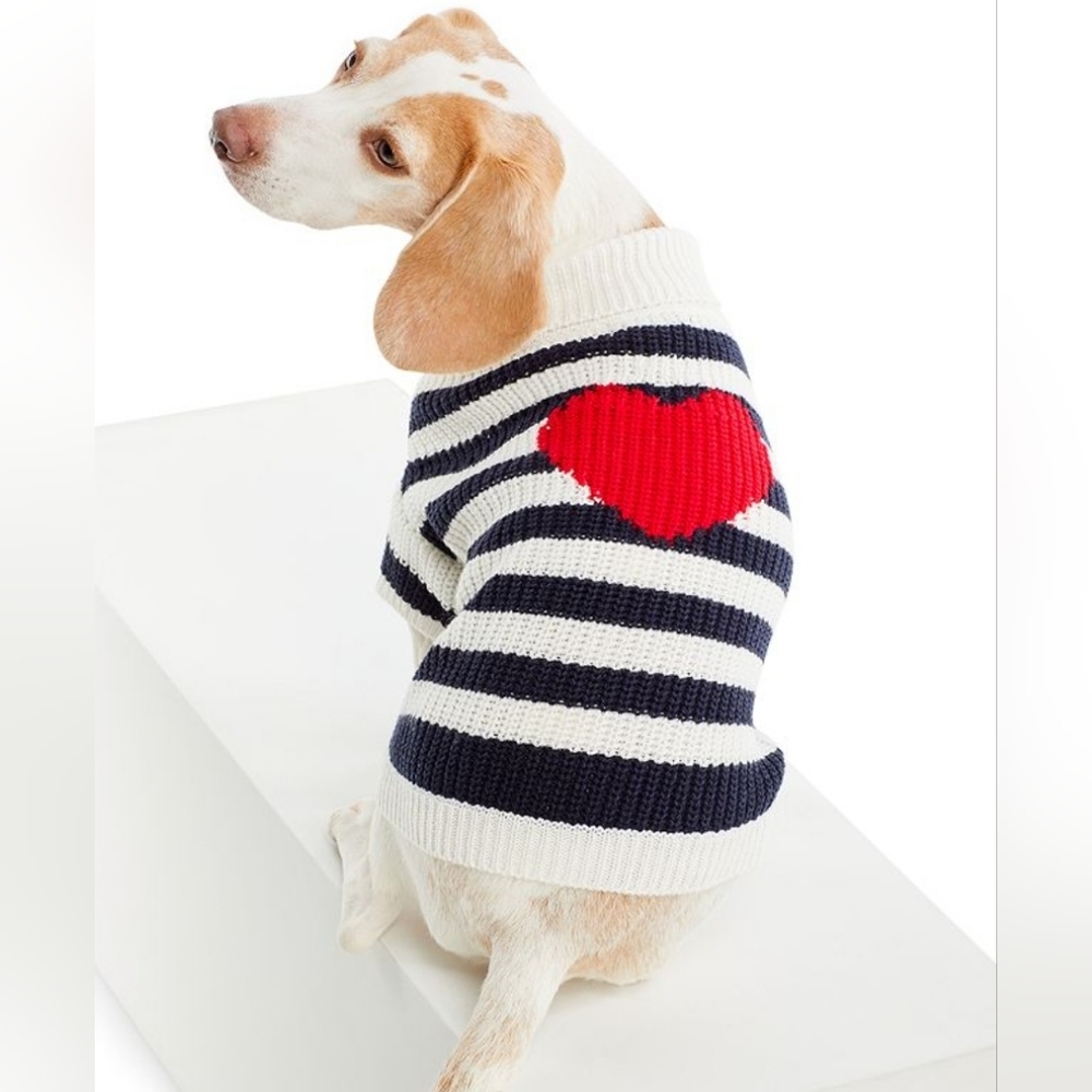 Bloomingdales Aqua Black White Striped XL Dog Sweater with red heart NWT